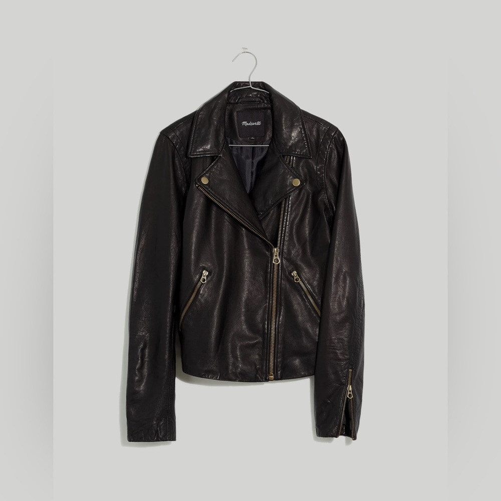 Madewell Washed Leather Motorcycle Jacket, Black w/Brass Hardware Edition, NWOT